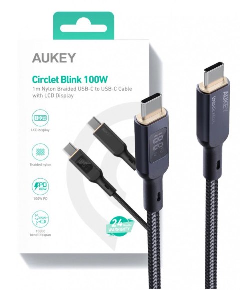 CB-MCC102 kabel USB-C - USB-C 1.8m 100W PD 5A 20V LED nylonowy oplot czarny CB-MCC102 kabel USB-C - USB-C 1.8m 100W PD 5A 20V LED nylonowy oplot czarny
