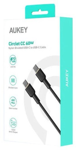 CB-NCC1 kabel USB-C - USB-C 1m 60W PD 3A 20V nylonowy oplot czarny