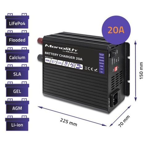 Inteligentna ładowarka Monolith do akumulatorów LiFePO4 AGM GEL SLA | 20A | 12V Inteligentna ładowarka Monolith do akumulatorów LiFePO4 AGM GEL SLA | 20A | 12V