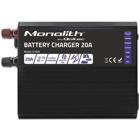 Inteligentna ładowarka Monolith do akumulatorów LiFePO4 AGM GEL SLA | 20A | 12V Inteligentna ładowarka Monolith do akumulatorów LiFePO4 AGM GEL SLA | 20A | 12V