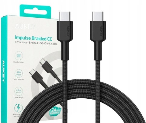 CB-CD45 kabel USB-C - USB-C 0,9m 60W PD 3A 20V nylonowy oplot czarny