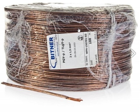 PRZEWÓD GŁOŚNIKOWY BITNER BiTsound PGY-p (TLgY) 2x0,75mm2 ROLKA 100m. PRZEWÓD GŁOŚNIKOWY BITNER BiTsound PGY-p (TLgY) 2x0,75mm2 ROLKA 100m.