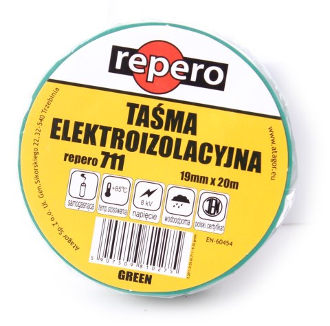 TAŚMA IZOLACYJNA REPERO 711E ZIELONA 19MMX20M TAŚMA IZOLACYJNA REPERO 711E ZIELONA 19MMX20M