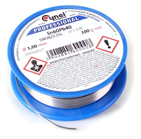 CYNA LUTOWNICZA CYNEL SZPULKA 100G 1MM Sn60Pb40 SW26 CYNA LUTOWNICZA CYNEL SZPULKA 100G 1MM Sn60Pb40 SW26