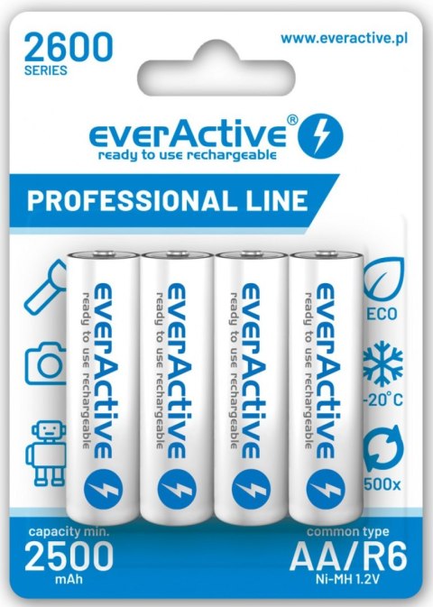 Akumulatorki AA / R6 Ni-MH everActive 2600mAh Professional Line (box 4 szt.) Akumulatorki AA / R6 Ni-MH everActive 2600mAh Professional Line (box 4 szt.)