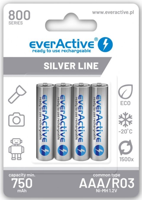 Akumulatorki AAA / R03 Ni-MH everActive 800mAh Silver Line (box 4 szt.) Akumulatorki AAA / R03 Ni-MH everActive 800mAh Silver Line (box 4 szt.)