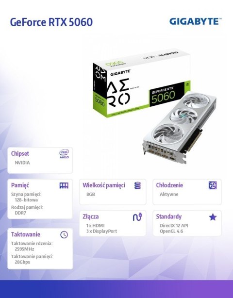 Karta graficzna GeForce RTX 5060 AERO OC 8G GDDR7 3DP/HDMI Karta graficzna GeForce RTX 5060 AERO OC 8G GDDR7 3DP/HDMI