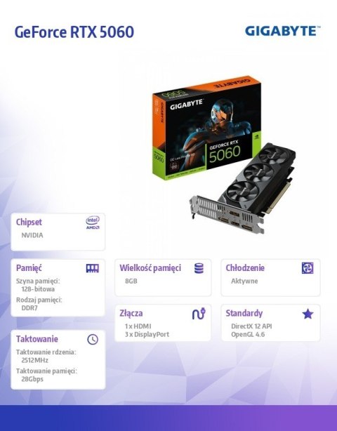 Karta graficzna GeForce RTX 5060 OC Low Profile 8G GDDR7 3DP/HDMI Karta graficzna GeForce RTX 5060 OC Low Profile 8G GDDR7 3DP/HDMI