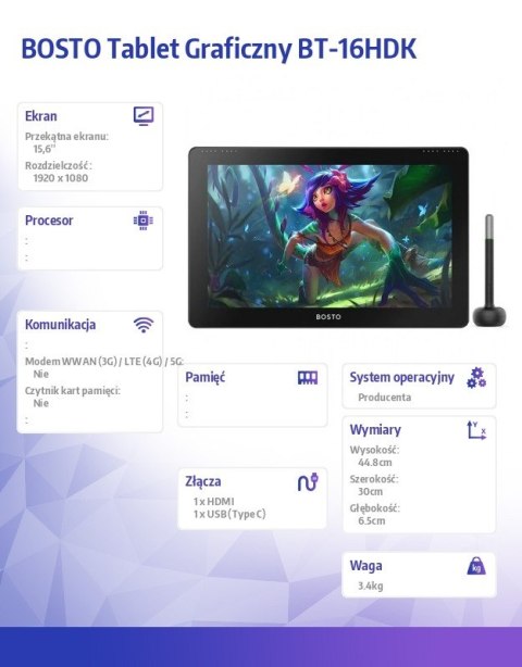 Tablet graficzny BT-16HDK 1920x1080 FHD z przyciskami Tablet graficzny BT-16HDK 1920x1080 FHD z przyciskami