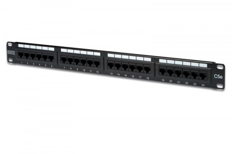 Patch panel 19" 24 porty, kat.5e, U/UTP, 1U, wspornik kablowy, czarny (kompletny) Patch panel 19" 24 porty, kat.5e, U/UTP, 1U, wspornik kablowy, czarny (kompletny)