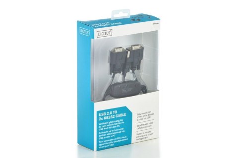 Konwerter/Adapter USB 2.0 do 2x RS232 (DB9) z kablem USB A M/Ż dł. 1,5m Konwerter/Adapter USB 2.0 do 2x RS232 (DB9) z kablem USB A M/Ż dł. 1,5m