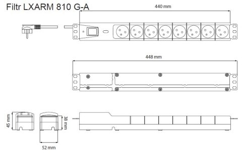 Listwa przeciwprzepięciowa LXARM 810, 3L, PDU, 5,0m, czarna Listwa przeciwprzepięciowa LXARM 810, 3L, PDU, 5,0m, czarna