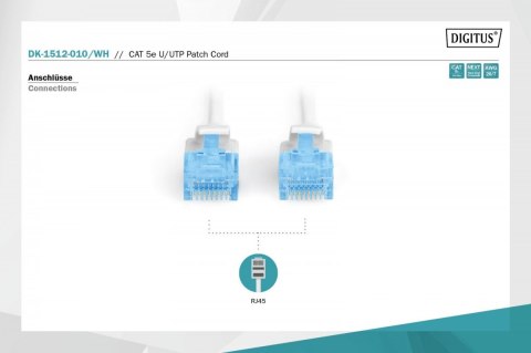 Patch cord U/UTP kat.5e PVC 1m Biały Patch cord U/UTP kat.5e PVC 1m Biały