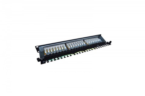 Panel krosowy (patch panel) 19'' 24x RJ45, kat.6, ekranowany, LSA poziom, prowadnica kabli, pola opisowe, 1U, czarny (kompletny) Panel krosowy (patch panel) 19'' 24x RJ45, kat.6, ekranowany, LSA poziom, prowadnica kabli, pola opisowe, 1U, czarny (kompletny)