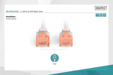 Patch cord U/UTP kat.6 PVC 3m szary Patch cord U/UTP kat.6 PVC 3m szary
