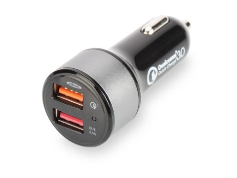 Ładowarka samochodowa Qualcomm Quick Charge 3.0, 2xUSB (3A/2.4A), czarno-srebrna Ładowarka samochodowa Qualcomm Quick Charge 3.0, 2xUSB (3A/2.4A), czarno-srebrna