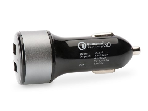 Ładowarka samochodowa Qualcomm Quick Charge 3.0, 2xUSB (3A/2.4A), czarno-srebrna Ładowarka samochodowa Qualcomm Quick Charge 3.0, 2xUSB (3A/2.4A), czarno-srebrna