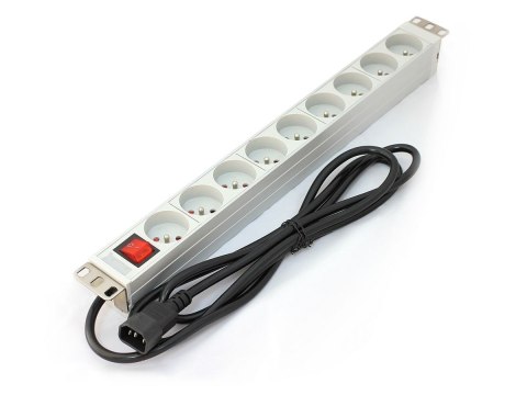 Listwa zasilająca PDU 19" RACK 9xTyp E, 2m 1xC14, 10A, wł./wył., aluminiowa Listwa zasilająca PDU 19" RACK 9xTyp E, 2m 1xC14, 10A, wł./wył., aluminiowa