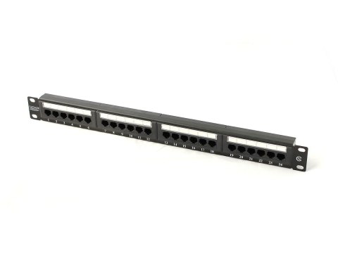 Patch panel 19" 24 porty, kat.5e, U/UTP, 1U, czarny (kompletny) Patch panel 19" 24 porty, kat.5e, U/UTP, 1U, czarny (kompletny)