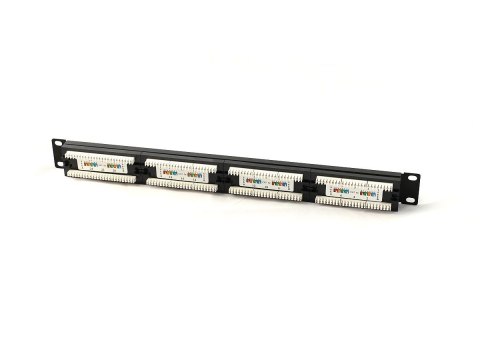 Patch panel 19" 24 porty, kat.5e, U/UTP, 1U, czarny (kompletny) Patch panel 19" 24 porty, kat.5e, U/UTP, 1U, czarny (kompletny)