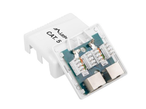 Gniazdo natynkowe 2x RJ45 Kat.5E białe ekranowane Gniazdo natynkowe 2x RJ45 Kat.5E białe ekranowane