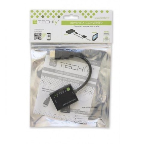 Adapter HDMI męski na VGA żeński, czarny, 10cm Adapter HDMI męski na VGA żeński, czarny, 10cm