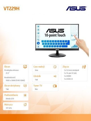 Monitor 21.5 cala VT229H FHD IPS Dotyk 10P HDMI D-SUB USB Głośnik