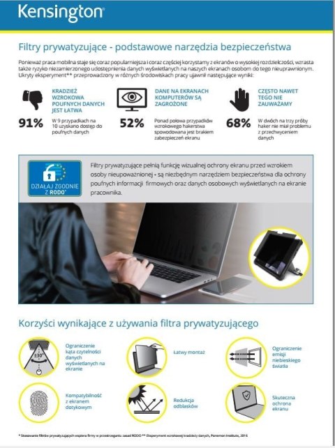 Filtr prywatyzujący 2-stronny, zdejmowany, do monitora 15.6 cala 16:9 Filtr prywatyzujący 2-stronny, zdejmowany, do monitora 15.6 cala 16:9