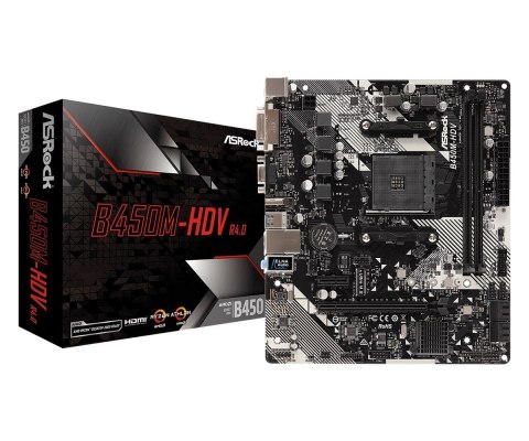 Płyta główna B450M-HDV R4.0 AM4 2DDR4 VGA/DVI/HDMI/M.2 uATX Płyta główna B450M-HDV R4.0 AM4 2DDR4 VGA/DVI/HDMI/M.2 uATX