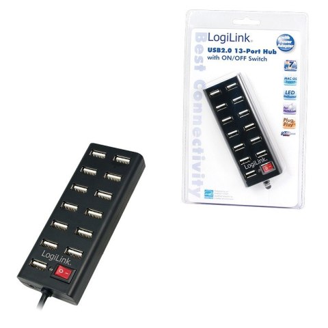 Hub USB2.0 13-portów z wyłącznikiem Czarny Hub USB2.0 13-portów z wyłącznikiem Czarny