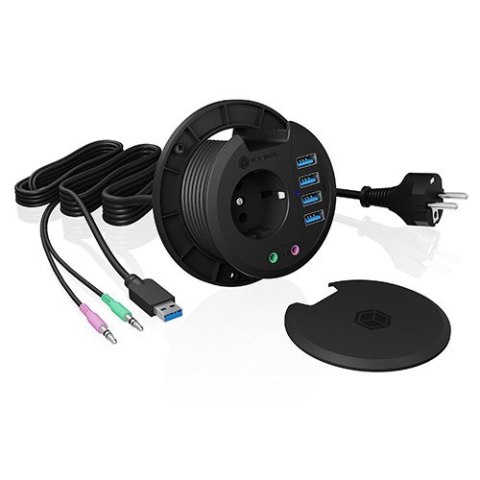 Hub biurkowy IB-HUB1430 80 mm, 4x USB 3.0 Type-A, Audio in /out, kontakt 220V Hub biurkowy IB-HUB1430 80 mm, 4x USB 3.0 Type-A, Audio in /out, kontakt 220V