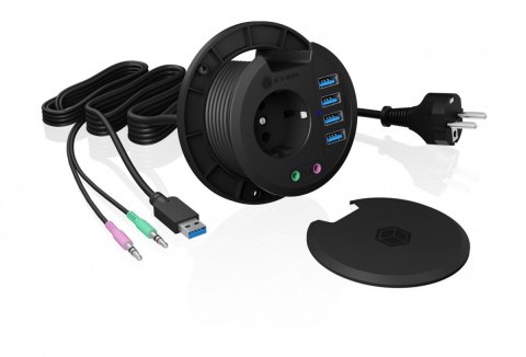 Hub biurkowy IB-HUB1430 80 mm, 4x USB 3.0 Type-A, Audio in /out, kontakt 220V Hub biurkowy IB-HUB1430 80 mm, 4x USB 3.0 Type-A, Audio in /out, kontakt 220V