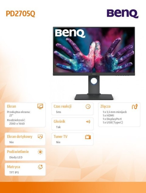 Monitor 27 cali PD2705Q LED 5ms/QHD/IPS/HDMI/DP/USB Monitor 27 cali PD2705Q LED 5ms/QHD/IPS/HDMI/DP/USB