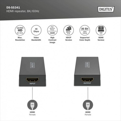 Wzmacniacz sygnału (Repeater) HDMI do 10m 8K/60Hz, do 13m 4K/60Hz HDCP 2.3 Wzmacniacz sygnału (Repeater) HDMI do 10m 8K/60Hz, do 13m 4K/60Hz HDCP 2.3