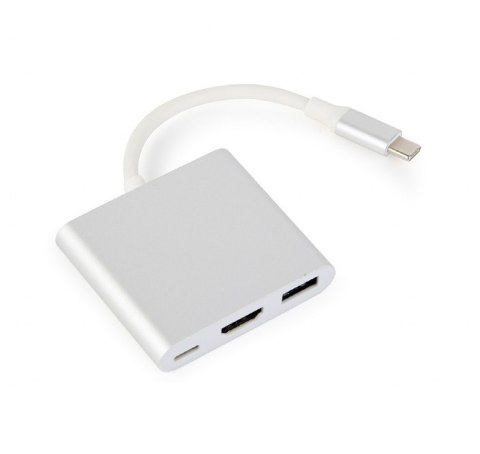 Adapter USB typ C srebrny USB C, USB A 3.0, HDMI Adapter USB typ C srebrny USB C, USB A 3.0, HDMI