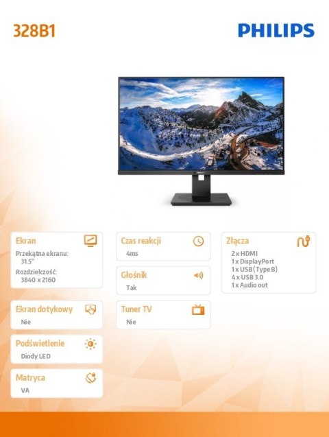 Monitor 328B1 31.5 cala VA 4K HDMIx2 DP Pivot Monitor 328B1 31.5 cala VA 4K HDMIx2 DP Pivot