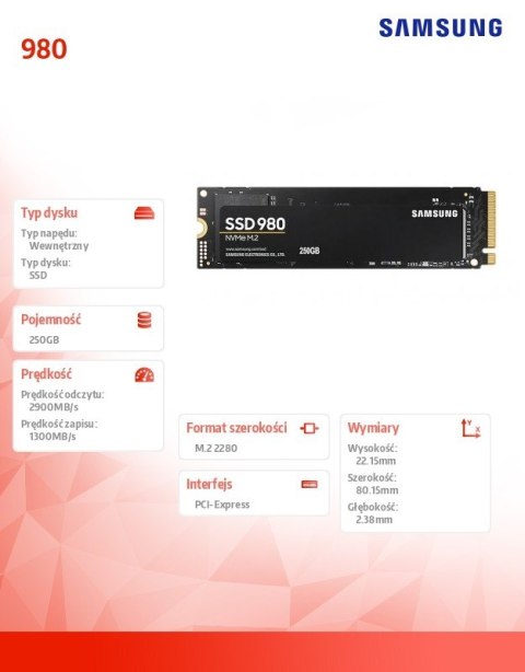 Dysk SSD 980 250GB Gen3.0x4 NVMeMZ-V8V250BW Dysk SSD 980 250GB Gen3.0x4 NVMeMZ-V8V250BW