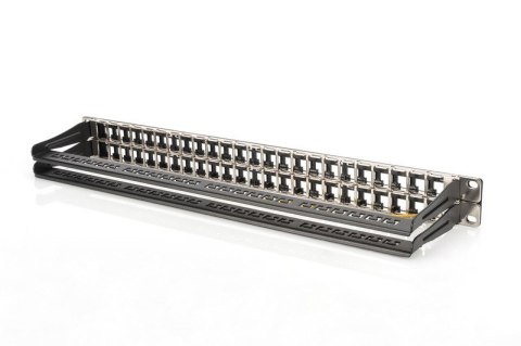 Modułowy panel krosowy (patch panel) o dużej gęstości połączeń, 19" 48x keystone, ekranowany, 1U, Czarny Modułowy panel krosowy (patch panel) o dużej gęstości połączeń, 19" 48x keystone, ekranowany, 1U, Czarny