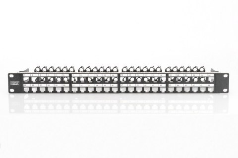 Modułowy panel krosowy (patch panel) o dużej gęstości połączeń, 19" 48x keystone, ekranowany, 1U, Czarny Modułowy panel krosowy (patch panel) o dużej gęstości połączeń, 19" 48x keystone, ekranowany, 1U, Czarny
