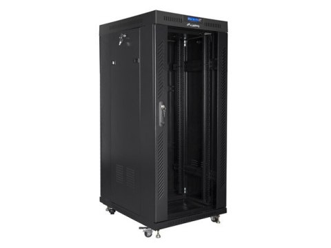 Szafa instalacyjna rack stojąca 19 27U 600x800 czarna, drzwi szklane LCD (Flat pack) Szafa instalacyjna rack stojąca 19 27U 600x800 czarna, drzwi szklane LCD (Flat pack)