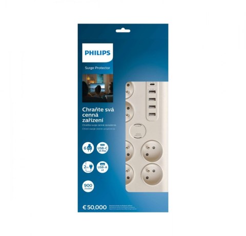 Listwa antyprzepięciowa 6 gniazd AC Fr 40W, 2 m Listwa antyprzepięciowa 6 gniazd AC Fr 40W, 2 m