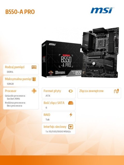 Płyta główna B550 A-PRO AM4 4DDR4 HDMI/DP M.2 ATX Płyta główna B550 A-PRO AM4 4DDR4 HDMI/DP M.2 ATX