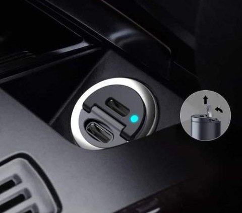 CC-A4 Mini aluminiowa ładowarka samochodowa 2xUSB-C PD Power Delivery Quick Charge 3.0 30W 6A PPS CC-A4 Mini aluminiowa ładowarka samochodowa 2xUSB-C PD Power Delivery Quick Charge 3.0 30W 6A PPS
