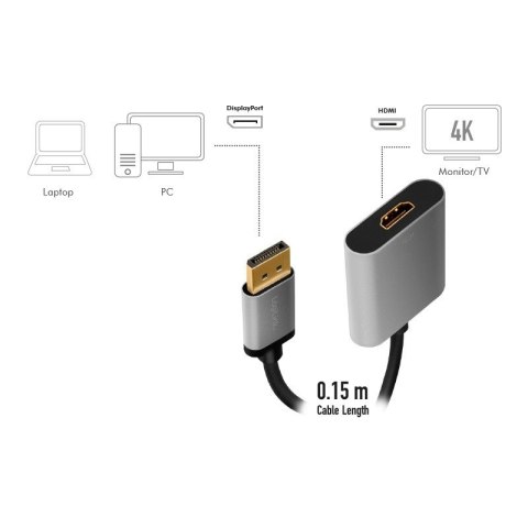 Adapter DP do HDMI 4K 60Hz aluminiowy 0.15m Adapter DP do HDMI 4K 60Hz aluminiowy 0.15m