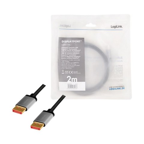 Kabel DisplayPort 8K/60 Hz,DP/M do DP/M aluminiowy 2m Kabel DisplayPort 8K/60 Hz,DP/M do DP/M aluminiowy 2m