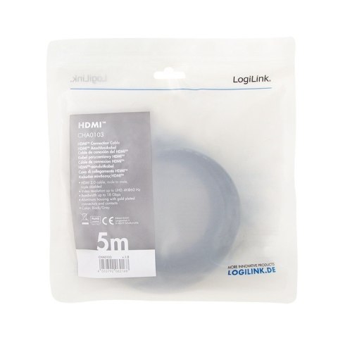 Kabel HDMI 4K/60Hz aluminium 5m Czarny Kabel HDMI 4K/60Hz aluminium 5m Czarny