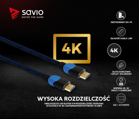 Kabel HDMI 2.0 niebiesko-czarny 1,8m, GCL-02