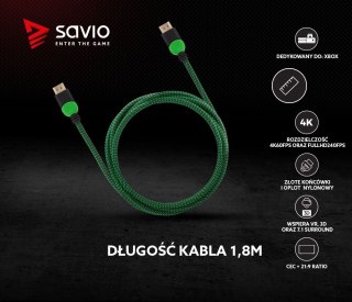 Kabel HDMI 2.0 zielono-czarny 1,8m, GCL-03