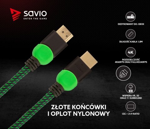Kabel HDMI 2.0 zielono-czarny 1,8m, GCL-03