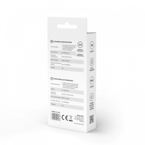 Kabel USB typu C - USB typu C 5A 2m, CL-160 Kabel USB typu C - USB typu C 5A 2m, CL-160